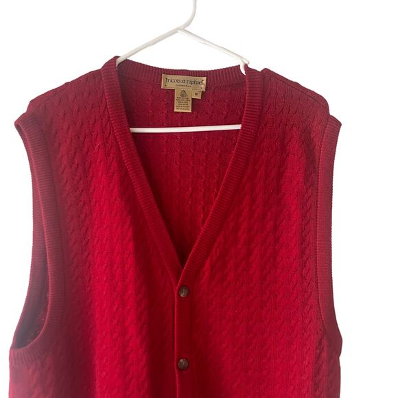 Tricots St Raphael Vintage 90s Men's Size Medium Pure Wool‎ Red Sweater Vest - Picture 2 of 7